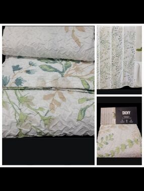 NEW DKNY Annie Floral Microsculpt Fabric Shower Curtain Watercolor Flowers 72x72